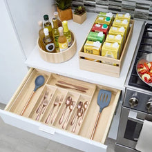 Idesign Renewable Paulownia Wood Collection Expandable Flatware and Cutlery Tray, 15" X 12" to 22"