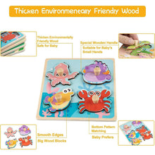 Puzzles for Kids, Wooden Peg Puzzles for Toddlers 2 3 4 Years Old, 4 Pcs Montessori Educational Learning Puzzles Set - Dinosaur, Farm, Sea Animal and Fruit