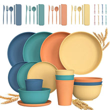 GPED 48 Pcs Wheat Straw Dinnerware Sets For 4, Unbreakable Dinnerware Sets, Reusable Wheat Straw Plates and Bowls Sets, Travel Camping Cutlery Set, Dishwasher Microwave Safe Dinnerware, Beige - Brands For Less USA