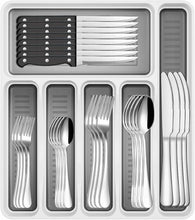 Juego de cubiertos de 48 piezas con organizador, de acero inoxidable, para 8 personas, incluye cuchillos para carne, cuchillos de mesa pulidos, tenedores, cucharas y bandeja para servir. 