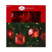 4 Count Red Square Gem Christmas Ornaments, by Holiday Time