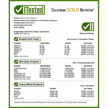 California Gold Nutrition, Chewable Multivitamins with Probiotics, Enzymes, Vitamin A and Vitamin C for Children, Assorted Fruit, 60 Vegetarian Tablets