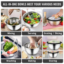 Vesteel Mixing Bowls with Lids Set of 8, Stainless Steel Prep Bowls with Upgraded Airtight Visible Lid, Metal Nesting Bowl Attach with 3 Graters for Kitchen Grating/ Shredding / Mixing