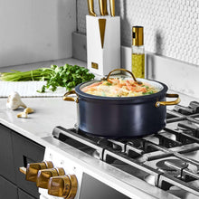 Thyme & Table 5 Qt Non-Stick Stock Pot with Glass Lid in Black & Gold, Signature Collection - Brands For Less USA