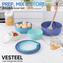 Vesteel 8Pcs Mixing Bowl Set with Lids, Nesting Plastic Bowls for for Mixing Serving Preparing Storage, Kitchen Prep Bowls, Dishwasher Safe, Blue