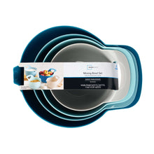 Mainstays 4 Piece Nesting Plastic Mixing Bowl Set with Pour Spouts and Handles, Blue