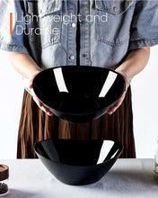 LaGlint 66 OZ Large Salad Bowl Set of 2, Opal Glass 10 inch Lightweight Serving Dishes for Salad, Fruit, Kitchen Microwave & Dishwasher Safe, Oval Shape Black