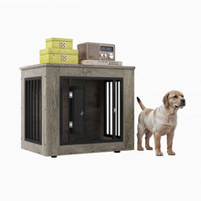 Dextrus 27.2" L 2-in-1 Dog Crate Furniture, Indoor Iron-Wood Dog Cage With Waterproof Top, Safety Corners,Steel Lock,for Small Dogs up to 30 lb,Gray,27.2"L x 20.1"W x 24"H