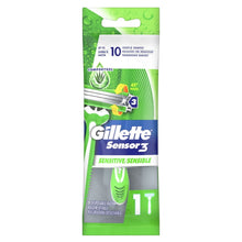 (4 pack) Gillette Sensor3 Sensitive Men's Disposable Razor, 1 Razor, Green