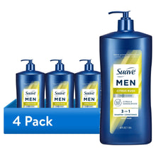 (4 pack) Suave Men Citrus Rush 3-in-1 Shampoo, Conditioner & Body Wash with Glycerin & Keratin, 40 OZ