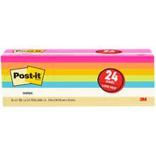 Post-it Notes, 3” x 3”, Assorted Bright Colors, 100 Sheets, 24 Pads
