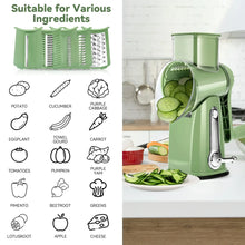 Pukomc Rotary Cheese Grater with Handle- 5 Blades, Suction Base, Mandoline Slicer & Veg Shredder with Blade Storage Box(Green)