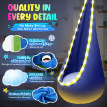 UQN Kids Pod Swing Seat, Light Up Hanging Hammock Chair with Inflatable Pillow, Indoor and Outdoor Toy Sensory Swing for kids, 100% Cotton Loading Capacity 176 lbs