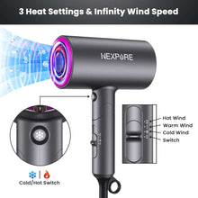 Hair Dryer, NEXPURE 1800W Professional Ionic Blow Dryer for Hair Care, Powerful Wind for Hair Drying, 2 Attachments, Grey