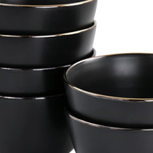 Elama Paul 6 Piece Stoneware Bowl Set in Matt Black with Gold Rim