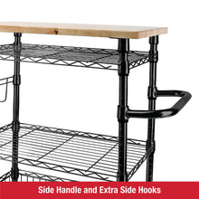 Rubbermaid 3-Tier Heavy Duty Black Rolling Utility Cart with Solid Wood Top, 300lb Capacity