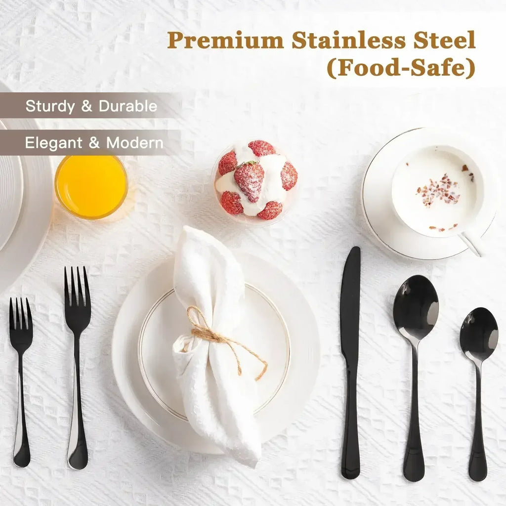 Noise Less Silverware Astercook Black Silverware Set with Steak Knives, Black Flatware Set f ...
