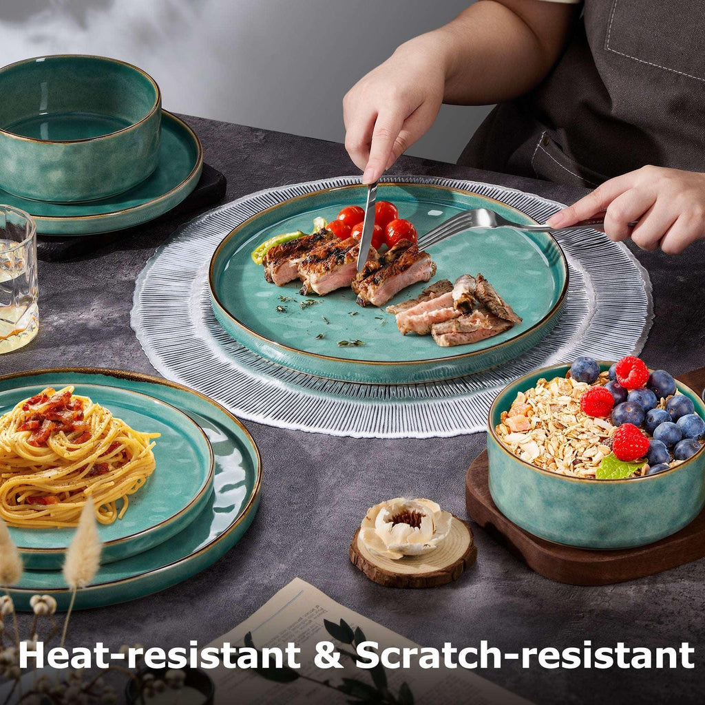 Onader Dinnerware Sets for 6, 18-Piece Plates and Bowls Set, Stoneware ...