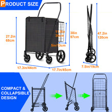 Camkey Folding Shopping Cart, Utility Trolley Grocery Cart with Removable Basket and Swivel Wheel, Black