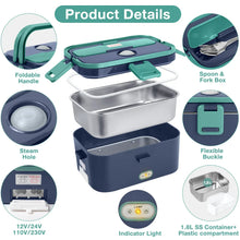 Livhil Electric Lunch Box Food Heater, Portable Food Warmer, Hot Lunch Warmer Heated Lunch Box for Adults, 60W 1.8L 12V-24V 110V Stainless Steel Container Portable Food Heater (Green+Royal Blue) - Brands For Less USA
