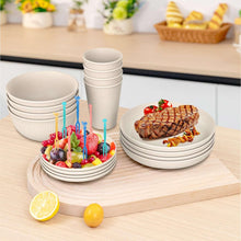 GPED 48 Pcs Wheat Straw Dinnerware Sets For 4, Unbreakable Dinnerware Sets, Reusable Wheat Straw Plates and Bowls Sets, Travel Camping Cutlery Set, Dishwasher Microwave Safe Dinnerware, Beige - Brands For Less USA