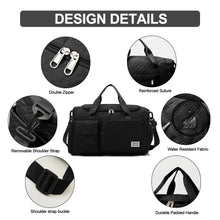 DAKIMOE Travel Duffle Bag for Women Men, Weekender Bags Carry on Gym Bag with Wet Pocket/Adjustable Strap/Shoe Compartment, Foldable Waterproof Overnight Tote Bag for Plane Sports Dance, Black