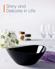 LaGlint 66 OZ Large Salad Bowl Set of 2, Opal Glass 10 inch Lightweight Serving Dishes for Salad, Fruit, Kitchen Microwave & Dishwasher Safe, Oval Shape Black