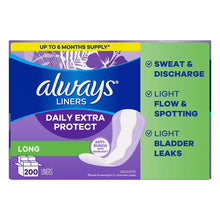 Always Daily Extra Protect Liners, Long Length, Unscented Panty Liners, 200 ct.