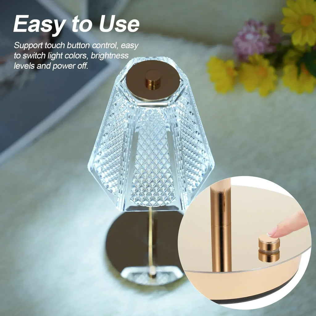 Neoglint Cordless Touch Table Lamps with Crystal Glass, 3 Colors & Ste ...