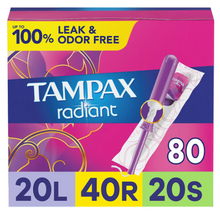 Tampax Radiant Tampons Trio Pack with LeakGuard Braid, Lite/Regular/Super Absorbency, 80 ct. - Unscented