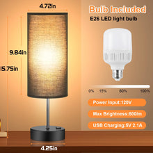 Table Lamps for Bedroom, 3 Way Dimmable Touch Control Bedside Lamp with USB C+A Fast Charging Ports, Nightstand Lamp for Office, Living Room, Reading(E26 Light Bulb Included)