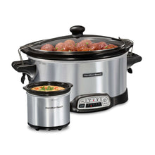 Hamilton Beach 7 Qt Programmable Slow Cooker, Stoneware Crock with Removable Pot, Includes Party Dipper Food Warmer, Stainless Steel