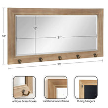 Kate and Laurel Pub Mirror with 5 Metal Hooks, Rustic Gray