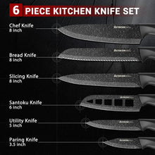 Astercook 6 Piece Starry-Sky Kitchen Knife Set, Carbon German Stainless Steel Knife Set with 6 Blade Guards, Non-stick Coating & Dishwasher Safe, Perfect Gifts for Kitchen