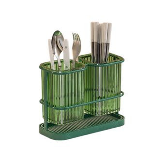 Utensil Holder for Kitchen Counter, 2 Compartments, Green