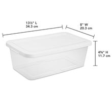 Sterilite Set of (10) 6 Quart Storage Boxes, Clear Plastic Storage Bin with Snap-On Lid, White