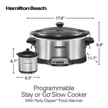 Hamilton Beach 7 Qt Programmable Slow Cooker, Stoneware Crock with Removable Pot, Includes Party Dipper Food Warmer, Stainless Steel