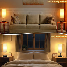 Walchoice Table Lamp Set of 2, Touch Control Desk Reading Lamp with USB A+C Charging Ports, 3-Way Dimmable Nightstand Lamps for Bedroom/ Living Room, Round Flaxen Shade