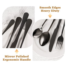 Astercook Black Silverware Set with Steak Knives, Black Flatware Set for 4, Food-Grade Stainless Steel Tableware Cutlery Set, Eating Mirror Polished Utensil Set for Home Restaurant