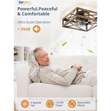 Zardon 16" Low Profile Caged Ceiling Fan with Light & Remote Control, Modern Brown Wood Finish, 6-Speed Quiet DC Motor for Indoor Spaces