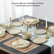 Vesteel Dinnerware Sets for 4, 12-Pieces Ceramic Plates and Bowls Sets, Handmade Reactive Glaze Dishes Set for Kitchen Dining, Dishwasher Safe, Khaki - Brands For Less USA