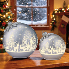 6.5" & 8.5" Rotating Glass Ornament Decor with LED Lights, Set of 2