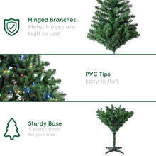 Árbol de Navidad artificial Madison Pine de 2 metros (6,5 pies) con 250 luces LED de colores cambiantes y soporte, de Holiday Time. 