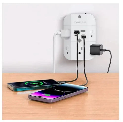 Smartpoint 5-Outlet Power hub with USB Ports and Automatic Night Light ...