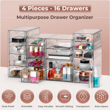 Sorbus Clear Acrylic Makeup Organizer, 4-Piece Stackable Storage, 16 Drawers