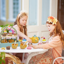 JoyStone Wooden Tea Party Set for Toddlers, Pretend Play Tea Sets for Kids with Storage Cupcake Stand, Wooden Toys Gifts for Girls & Boys