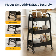 Gianna Utility Cart, Metal, 3‑Tier, Lockable Caster Wheels , 360° Rolling, Black