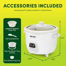 AROMA® 6-Cup Rice Cooker & Food Steamer with Bonded Granite® Nonstick Ceramic & Pop-Up Steam Tray - White