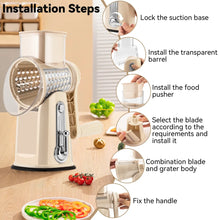 Pukomc Rotary Cheese Grater with Handle- 5 Blades, Suction Base, Mandoline Slicer & Veg Shredder with Blade Storage Box