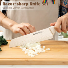 Astercook Knife Set, 17 Pieces Kitchen Knife Sets with Anti-Rust Coating & Built-in Sharpener, High Carbon German Stainless Steel Knives Block Sets, Dishwasher Safe, Perfect Holiday Gifts for Kitchen